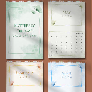 Calendario Estética de mariposa moderna acuarela