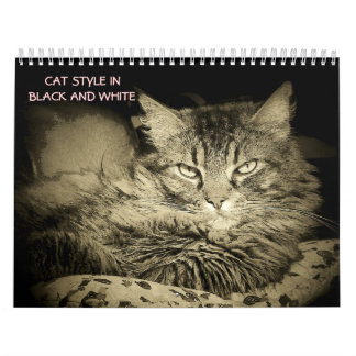 Calendario Estilo del gato de DJ en blanco y negro