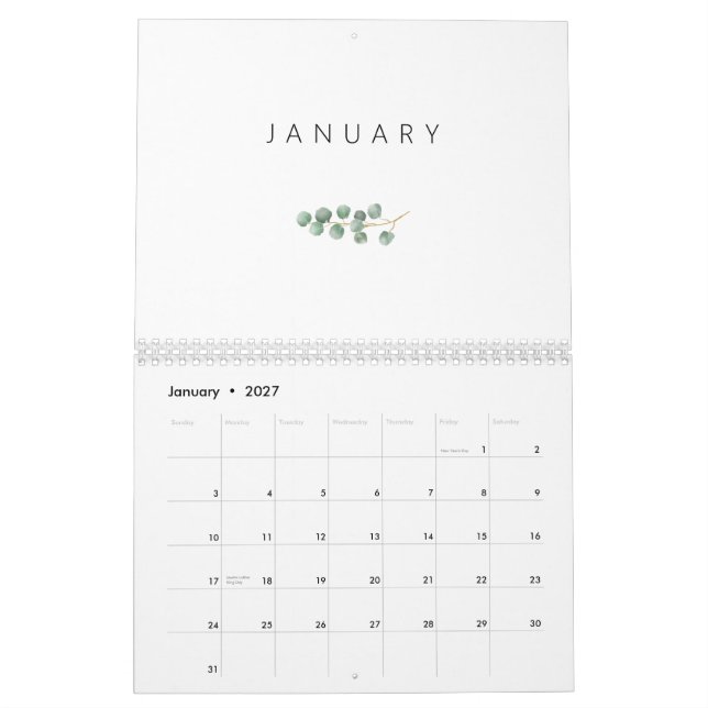 Calendario Eucalipto de color de agua elegante (Jan 2027)