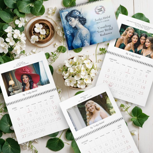 Calendario Exquisite Beautiful Bride In Blue Bridal Business (Exquisite Beautiful Bride In Blue For Bridal Business with QR Code & Network Icons Business Calendar)