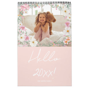 Calendario Familia de Fotos Personalizadas Floral Femenina