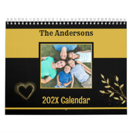 Calendario Familia personalizado Foto Negra y Oro