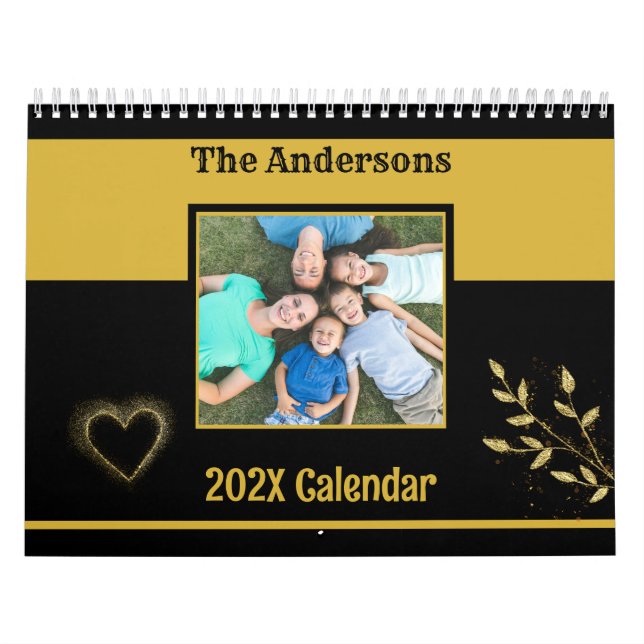 Calendario Familia personalizado Foto Negra y Oro (Tapa)