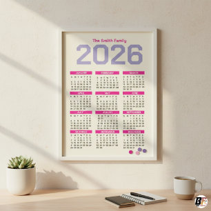 Calendario Familiar Anual Rosa y Morado Moderno 20