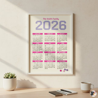 Calendario Familiar Anual Rosa y Morado Moderno 20