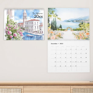 Calendario familiar de acuarela de paisajes de Ita