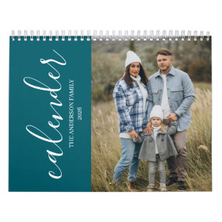Calendario familiar de foto azul minimalista moder