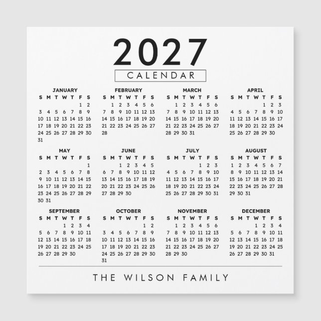 Calendario Familiar Personalizado 2027 (Anverso)