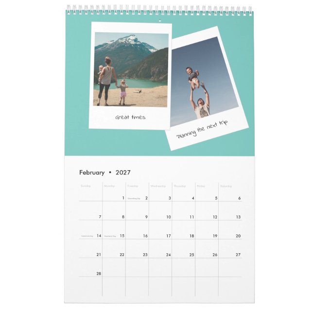 Calendario familiar retro de diversión fotográfica (Feb 2027)