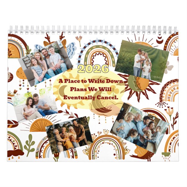 Calendario Family Photo Collage Fun Modern Terracotta  (Tapa)