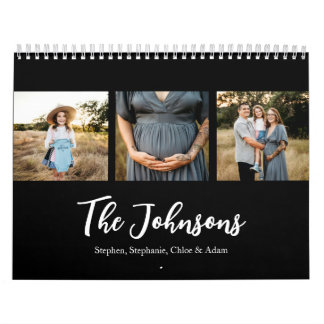 Calendario Family Photo Elegant Script Black