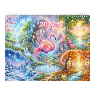 Calendario Fantasía Mágica Flamenco Cuatro Estaciones Paisaje