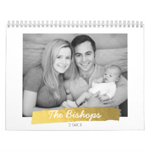 Calendario Faux Relieve metalizado dorado Stripe Photo Calend