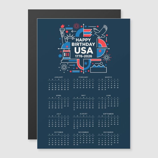 Calendario Feliz cumpleaños a USA 250 Magnetic Car (Anverso/Reverso)