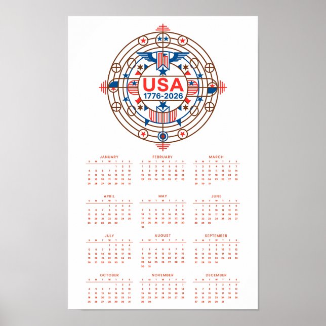 Calendario Feliz Cumpleaños EE. UU. 250 Póster (Frente)
