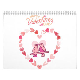 Calendario Feliz Día de San Valentín Amor Aves Corazón Rosa W