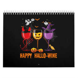 Calendario feliz hallo-vino divertida copa de vino de hallowe