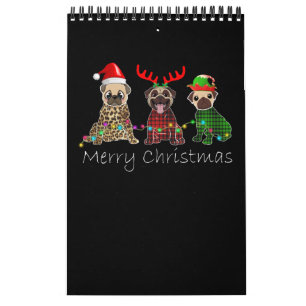 Calendario Feliz Navidad con tres perros de pug