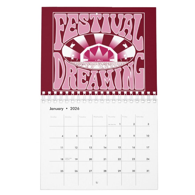 Calendario Festival Dreaming Retro White-Pink-Cranberry (Jan 2026)