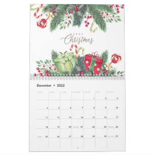 Calendario Festive Floral alegre Navidad Art Holiday 2025