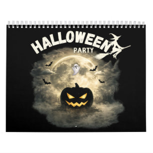 Calendario Fiesta de Halloween Luna Calabaza Fantasma Vintage