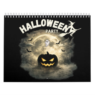 Calendario Fiesta de Halloween Luna Calabaza Fantasma Vintage