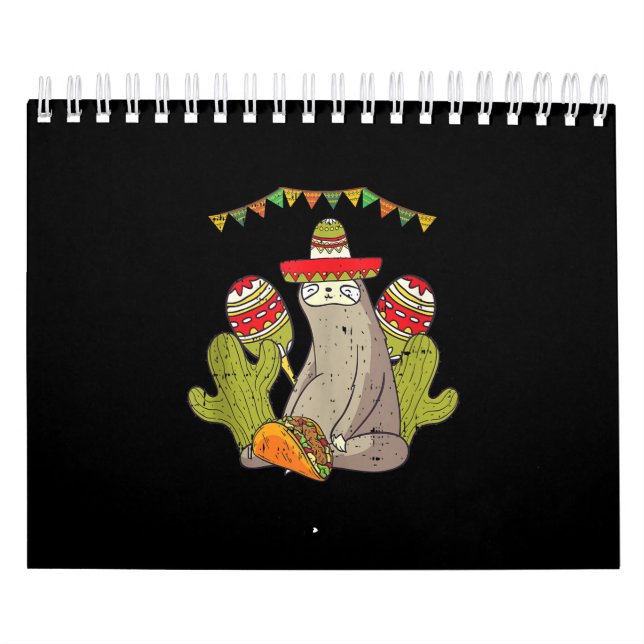Calendario Fiesta mexicana Sloth Taco Sombrero (Tapa)
