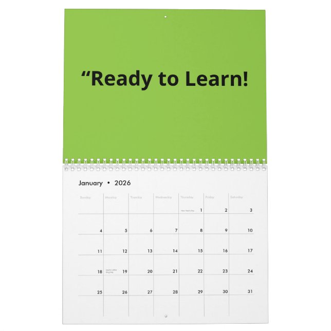 Calendario Flat Lime Green Background – School Texture (Jan 2026)