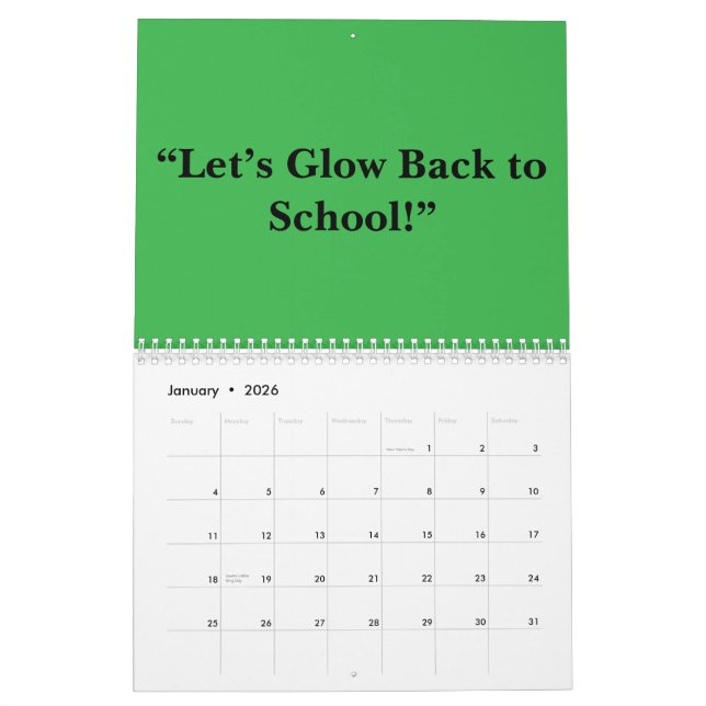 Calendario Flat Neon Green Background – School Texture (Jan 2026)