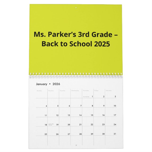 Calendario Flat Yellow Background – Back-to-School Texture (Jan 2026)