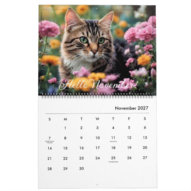 Calendario Flor De Gato De Animales Tradicionales Mensualment (Nov 2027)