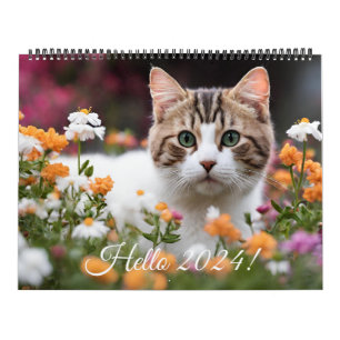 Calendario Flor De Gato De Gato De Gatito Cute Mensual Año 20