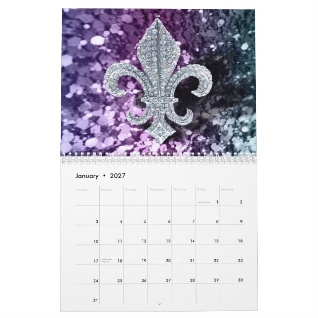 Calendario Flor de lis 2014 del collage del carnaval (Jan 2027)