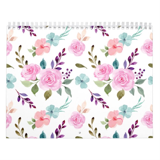 Calendario Flor rosa acuarela sin fisuras (Tapa)