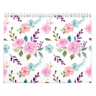 Calendario Flor rosa acuarela sin fisuras
