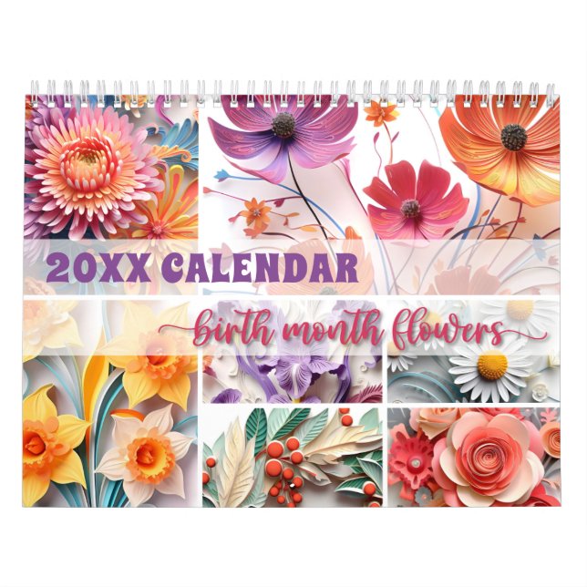 Calendario floral 2024 Nacimiento Mes Flores Papel (Tapa)