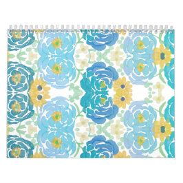 Calendario Floral Acuarela Azul y Amarillo