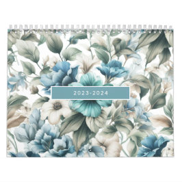 Calendario Floral azul moderno elegante