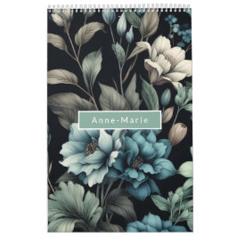 Calendario Floral azul negro elegante elegante