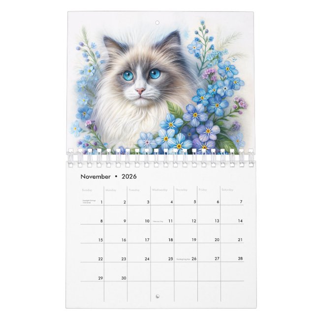 Calendario Floral Cats - Watercolor Portraits Calendar (Nov 2026)