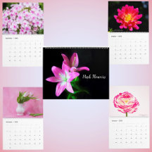 Calendario floral de delicadas flores rosadas
