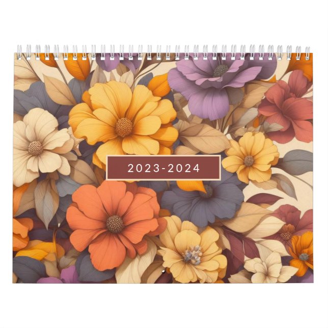 Calendario Floral moderno retro otoño elegante (Tapa)