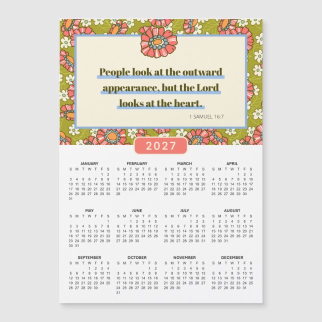 Calendario Floral Retro 2027 1 Samuel 16:7 (Anverso)