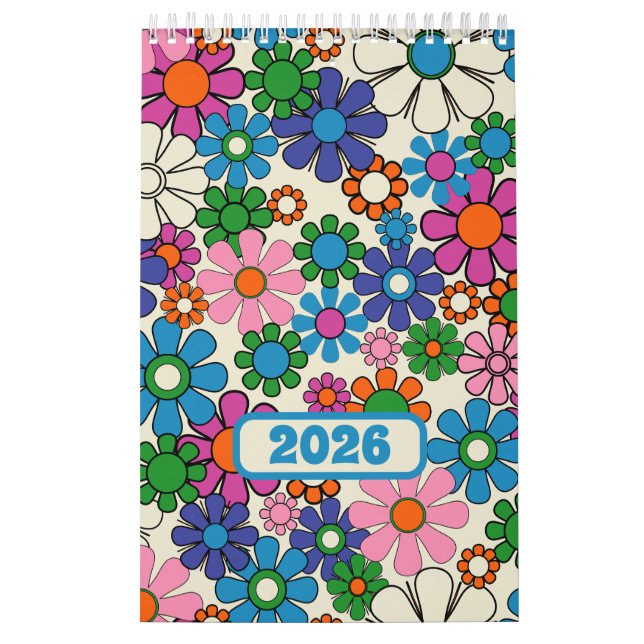 Calendario Floral retro Groovy colorida 2025 (Tapa)