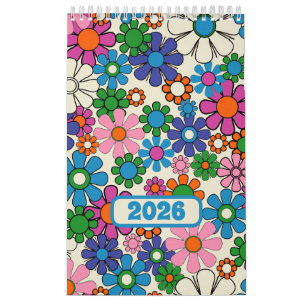 Calendario Floral retro Groovy colorida 2025