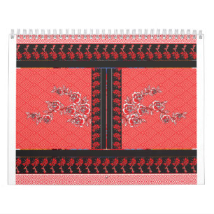 Calendario floral rojo Estilo de pared con patró