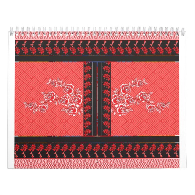 Calendario floral rojo | Estilo de pared con patró (Tapa)