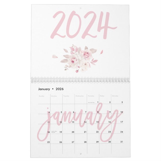 Calendario Floral-Rosa 2024 (Jan 2026)