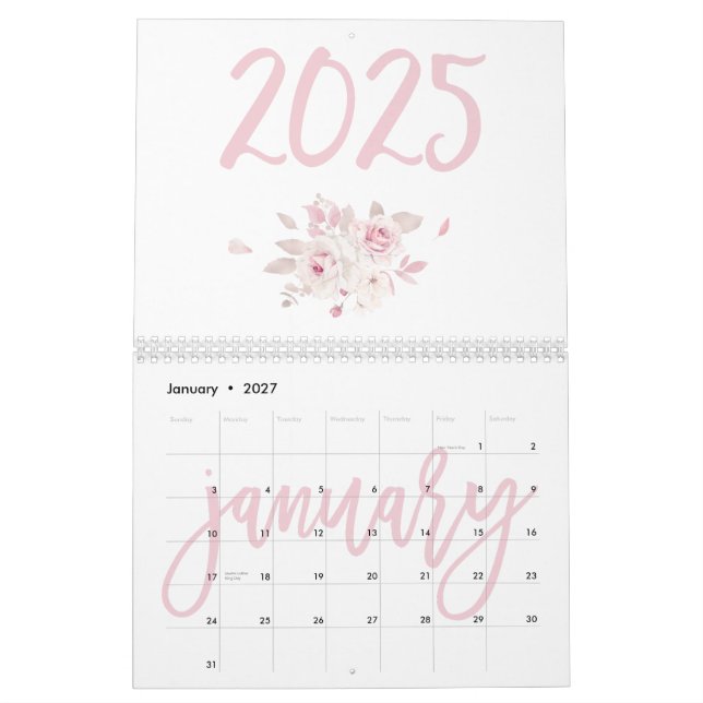 Calendario Floral-Rosa 2025 (Jan 2027)