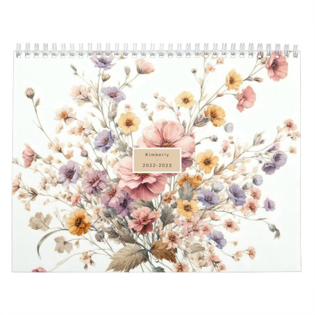 Calendario Floral rosa moderno elegante (Tapa)
